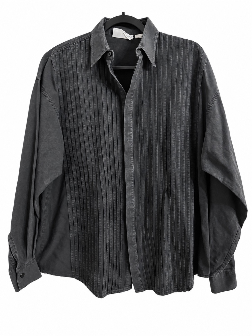 International Male Mens Charcoal Pleated Tuxedo Shirt Button Up Retro 90s Goth S
